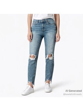 PAIGE Hoxton Ankle Peg Jeans Size 26 Blue Distressed Stretch